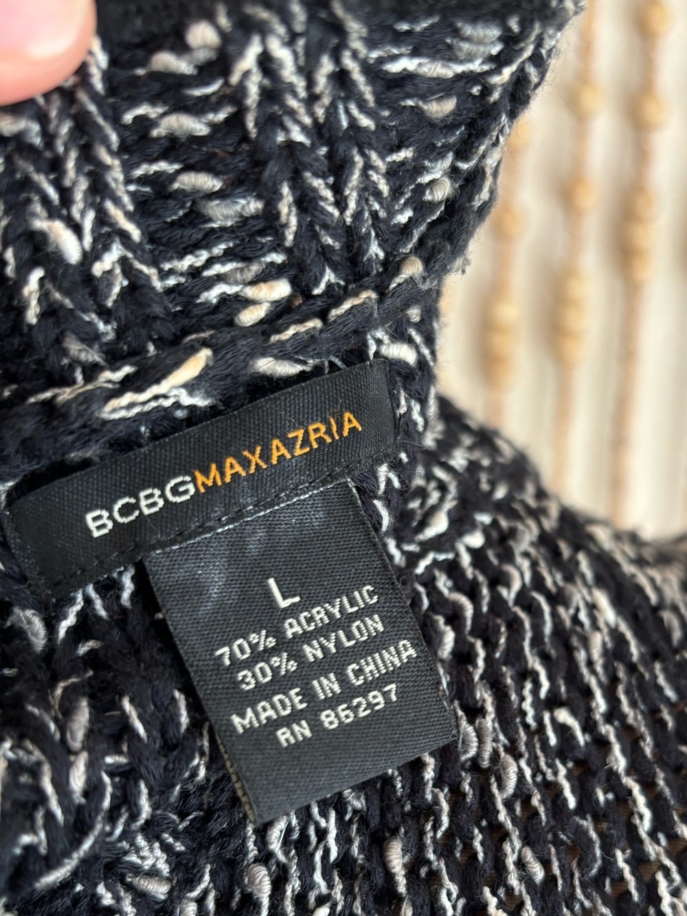 BCBG MAXAZRIA Black White Y2K
Open Front Button Ruffle Hem Long Knit Sweater L - Picture 4 of 5